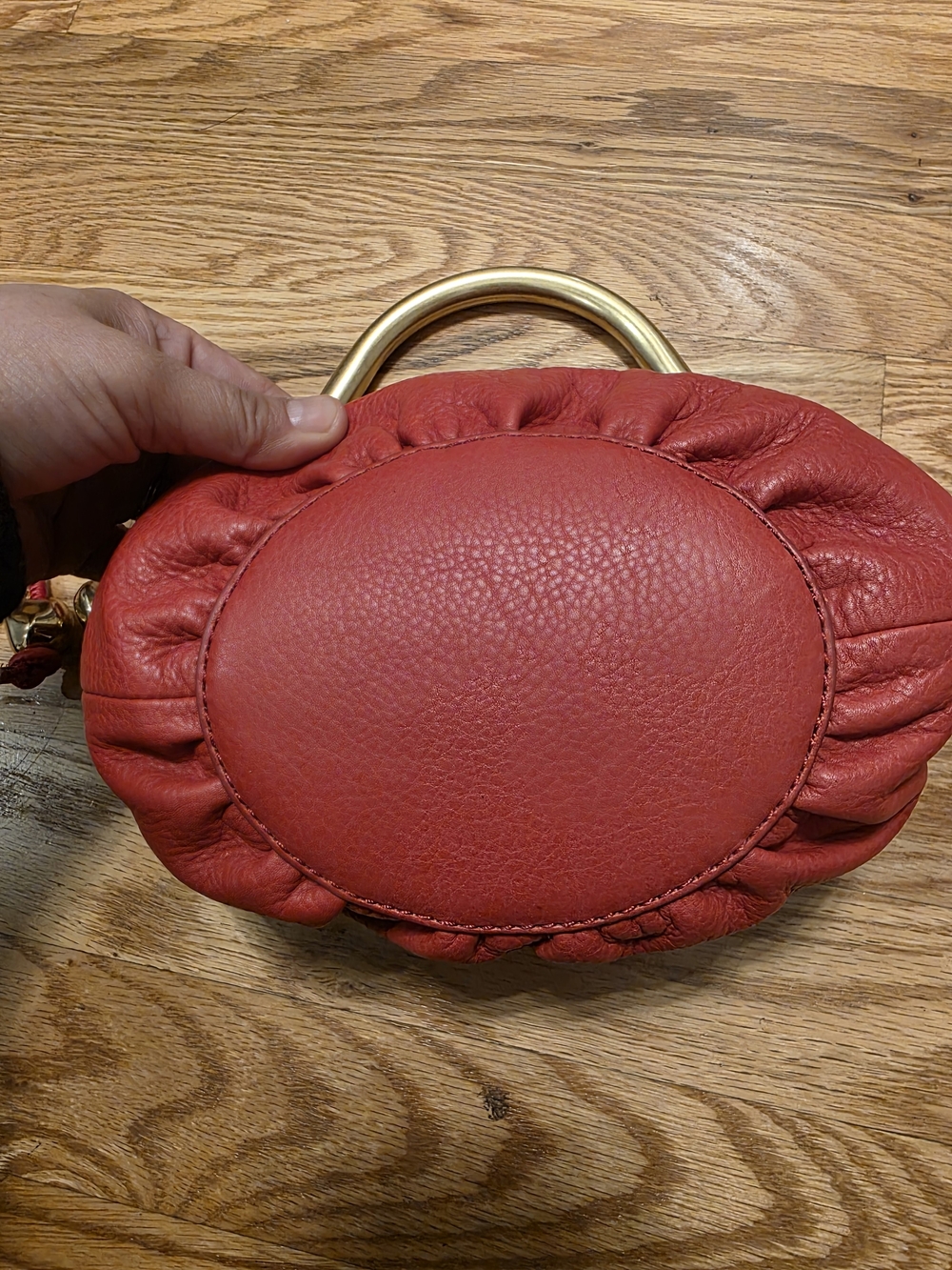Madewell Red Mini Leather Hobo Handbag with Gold Handle - Picture 2 of 4
